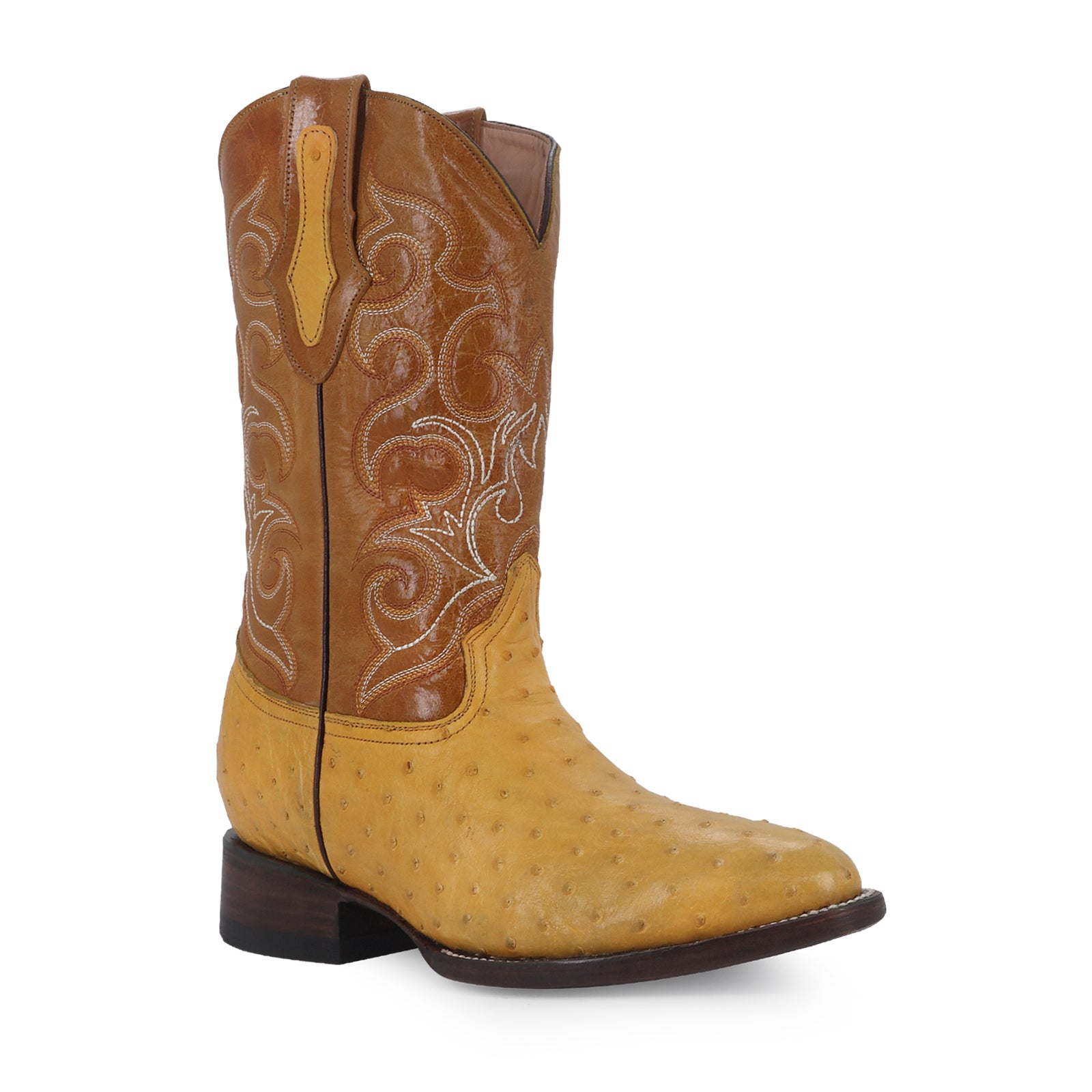 Bota Vaquera Oval Avestruz Mantequilla