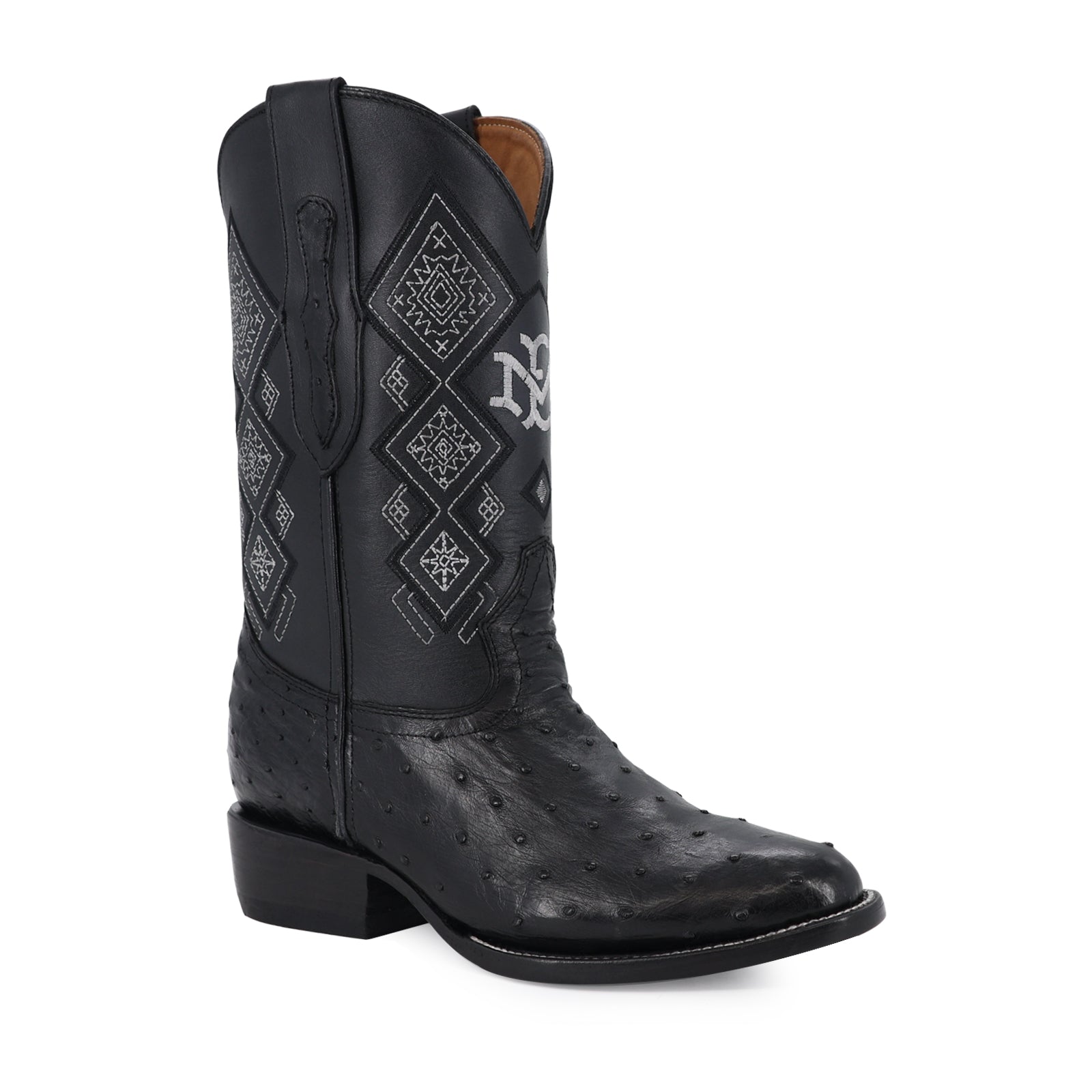 Bota Vaquera Oval Avestruz Negro