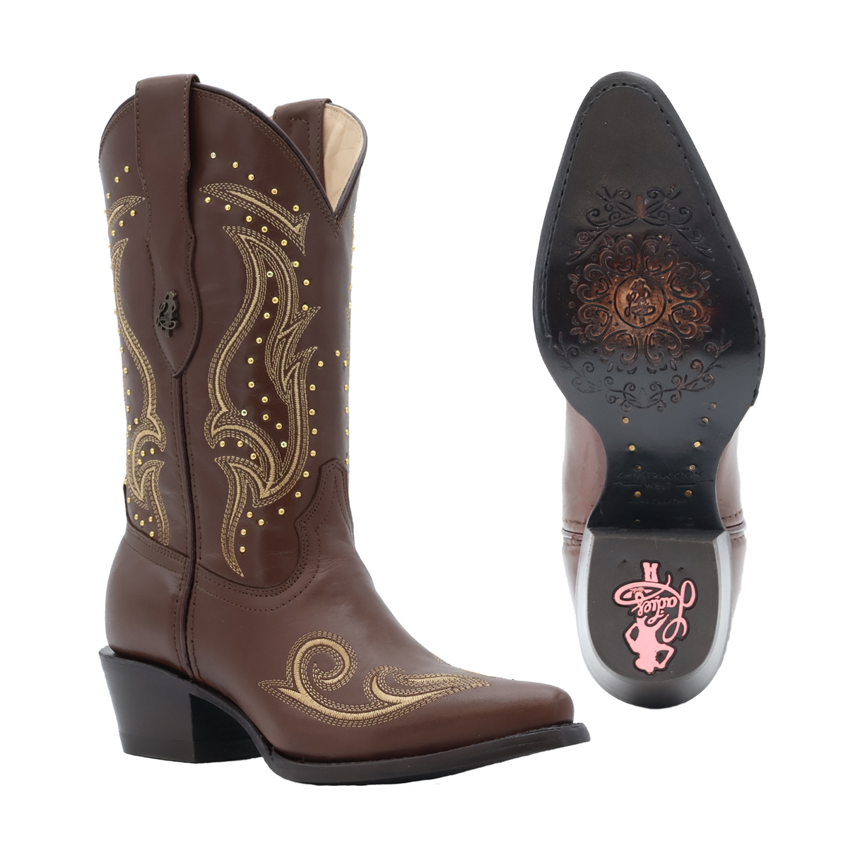 Bota vaquera para dama de piel modelo camelia