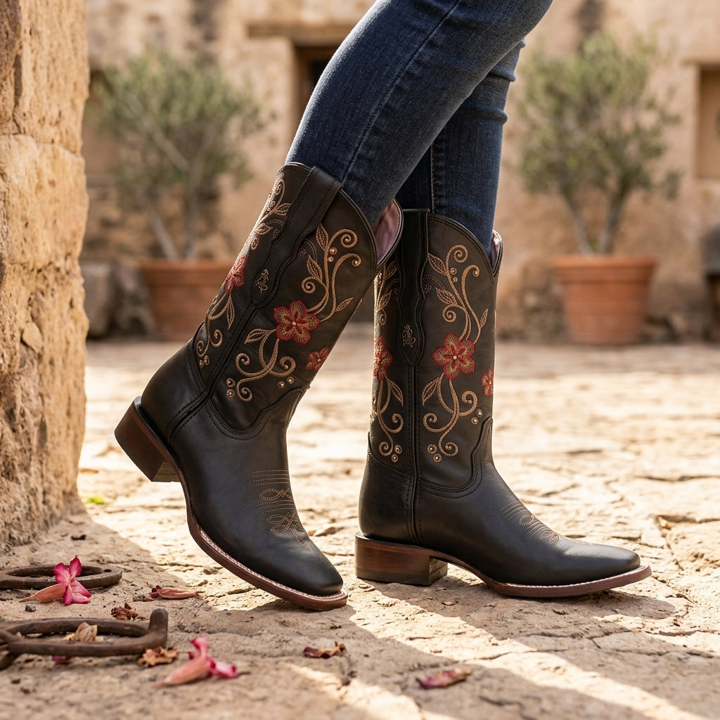 Bota vaquera para dama de piel modelo Adorada