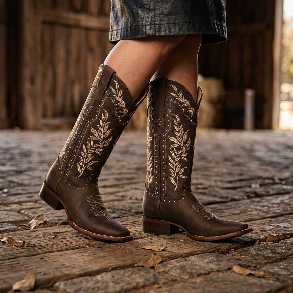 Bota vaquera para dama de piel Res modelo Acacia