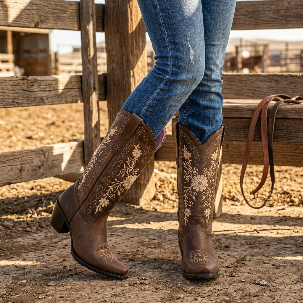 Bota vaquera para dama de piel modelo Gerbera
