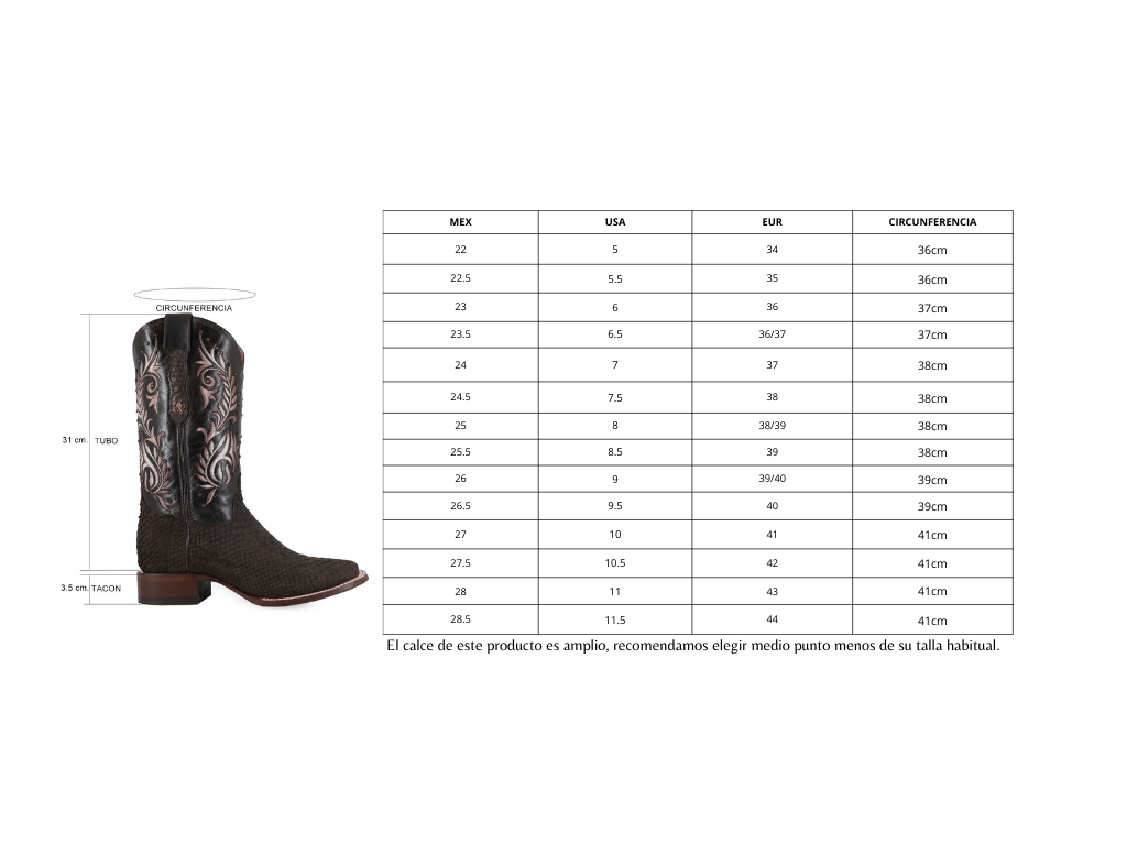 Bota vaquera para dama de piel piton nobuck modelo toscana