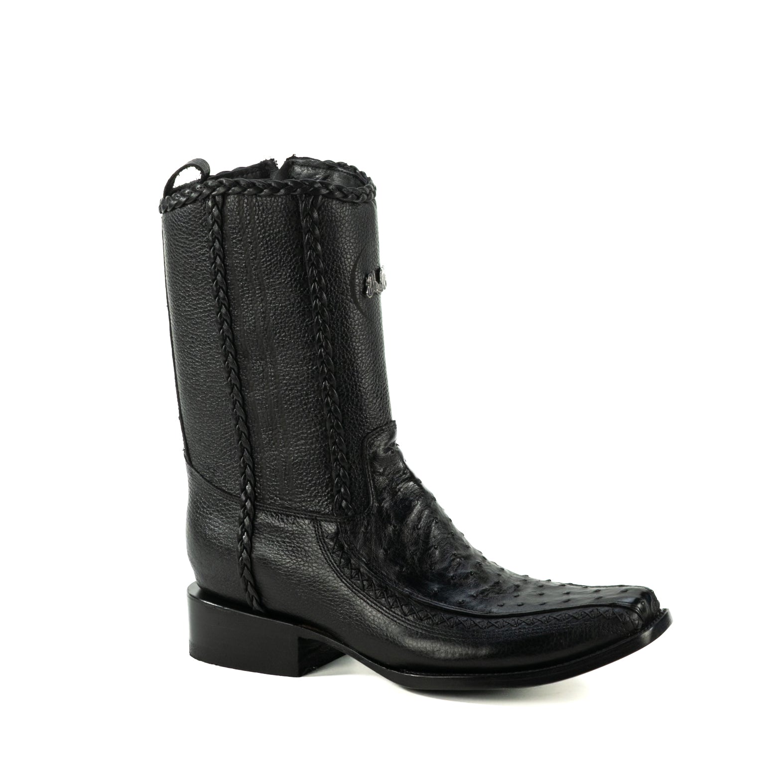 Botin Jefe En Piel De Avestruz Negro