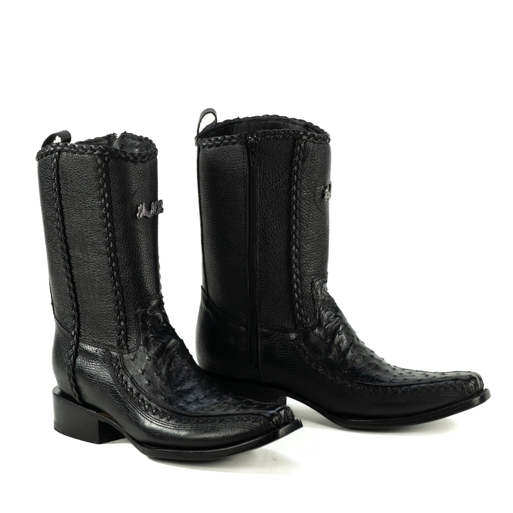 Botin Jefe En Piel De Avestruz Negro