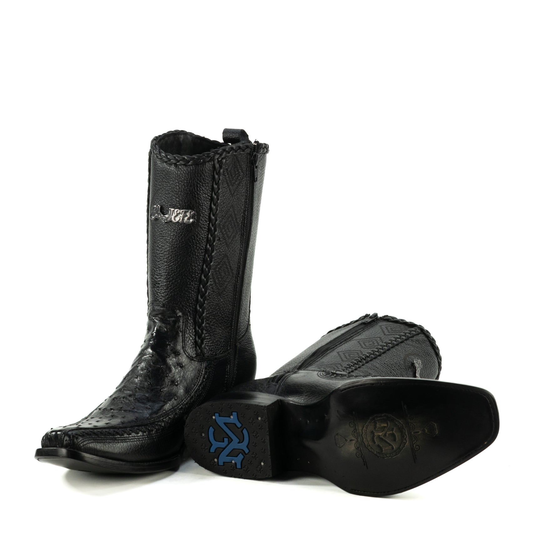 Botin Jefe En Piel De Avestruz Negro