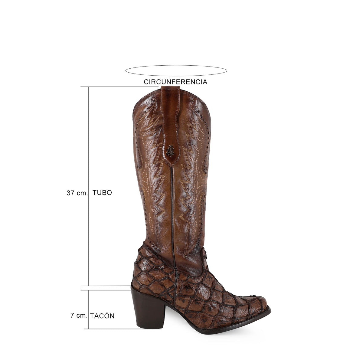 Bota vaquera para dama de piel pescado modelo Liberty alta