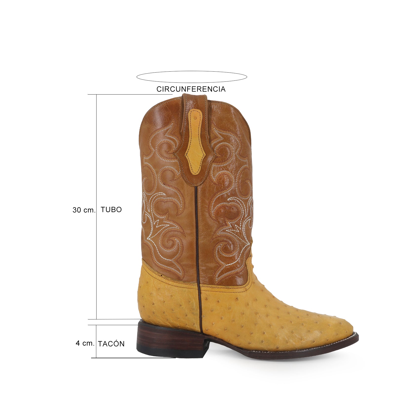 Bota Vaquera Oval Avestruz Mantequilla