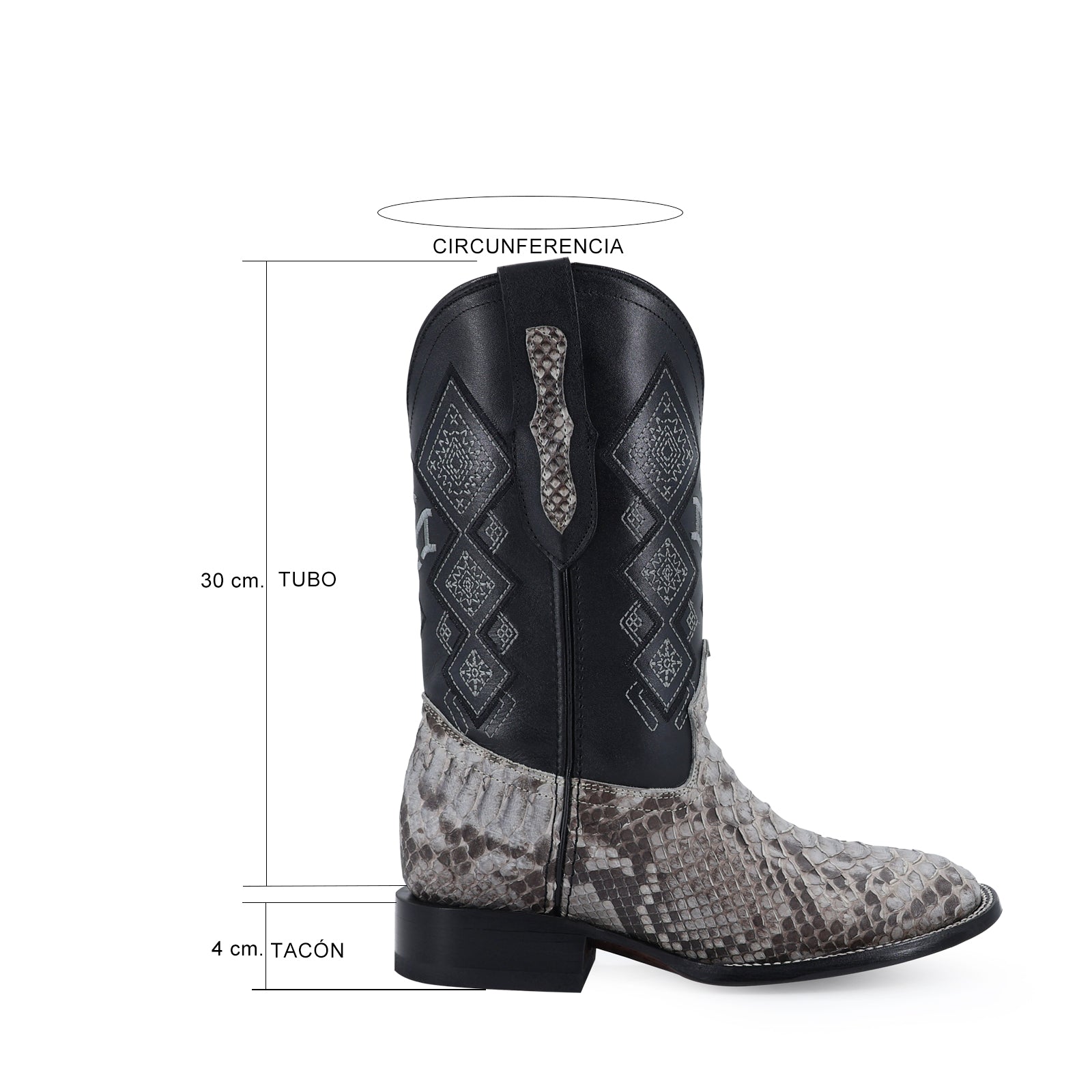 Bota Vaquera Bulldog Pitón Nobuck Gris