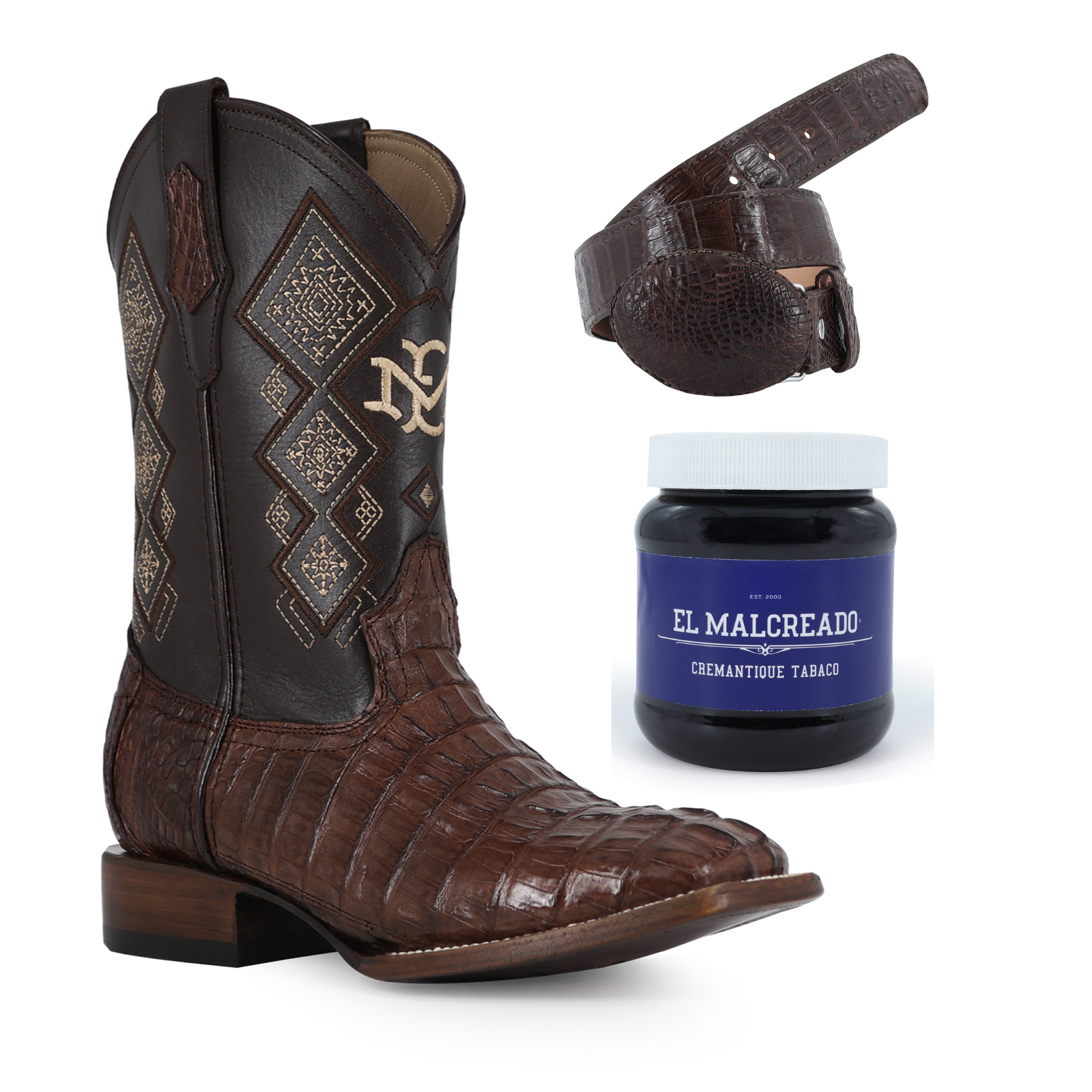 Super Combo Cocodrilo Cola: Bota y Cinturón Cafe Cremantique