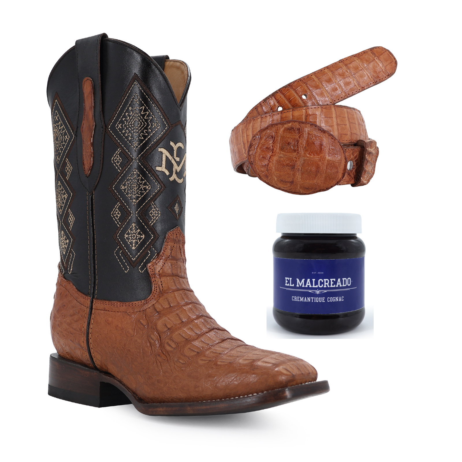 Super Combo Cocodrilo Lomo: Bota y Cinturón Coñac Cremantique