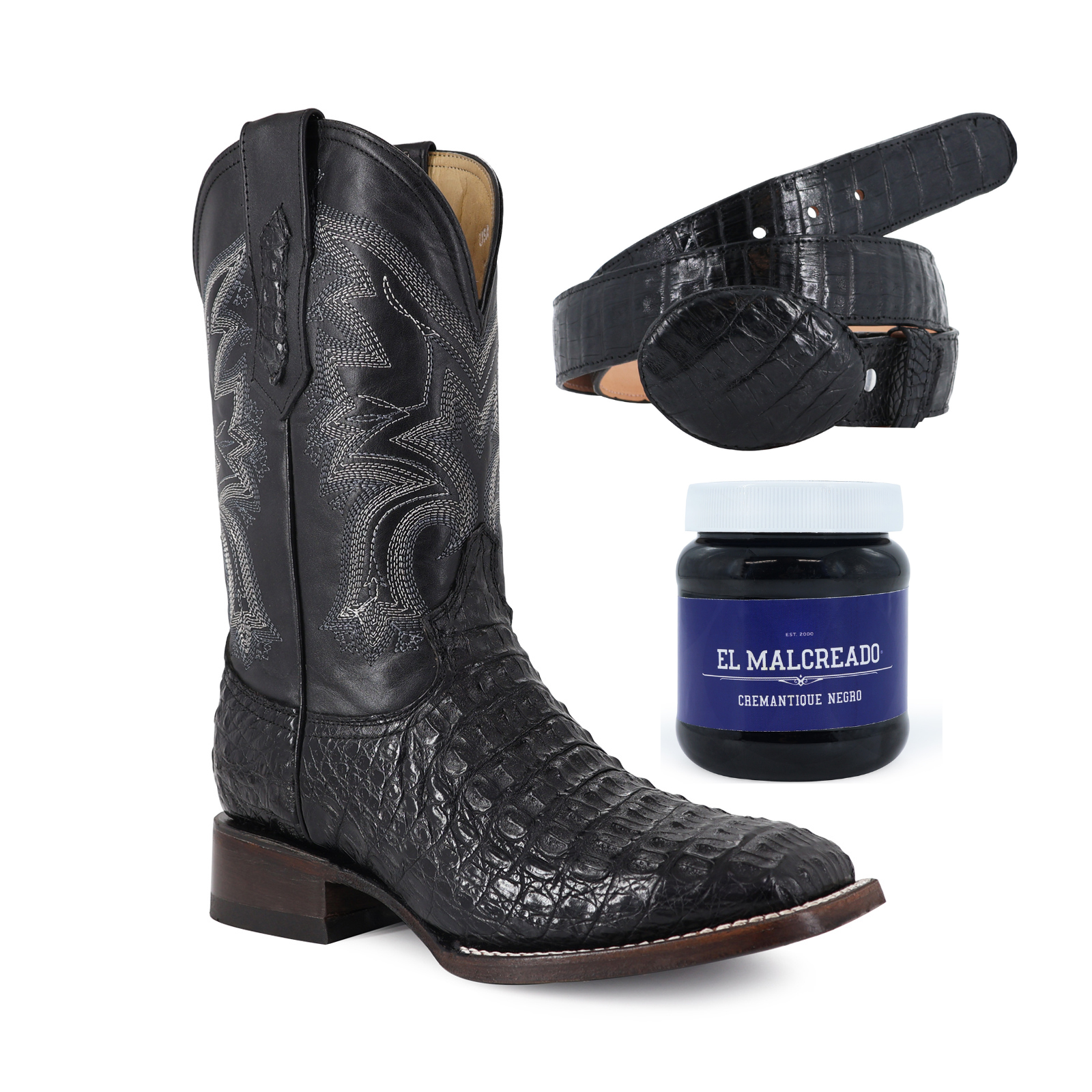 Super Combo Cocodrilo Lomo: Bota y Cinturón Negro Cremantique