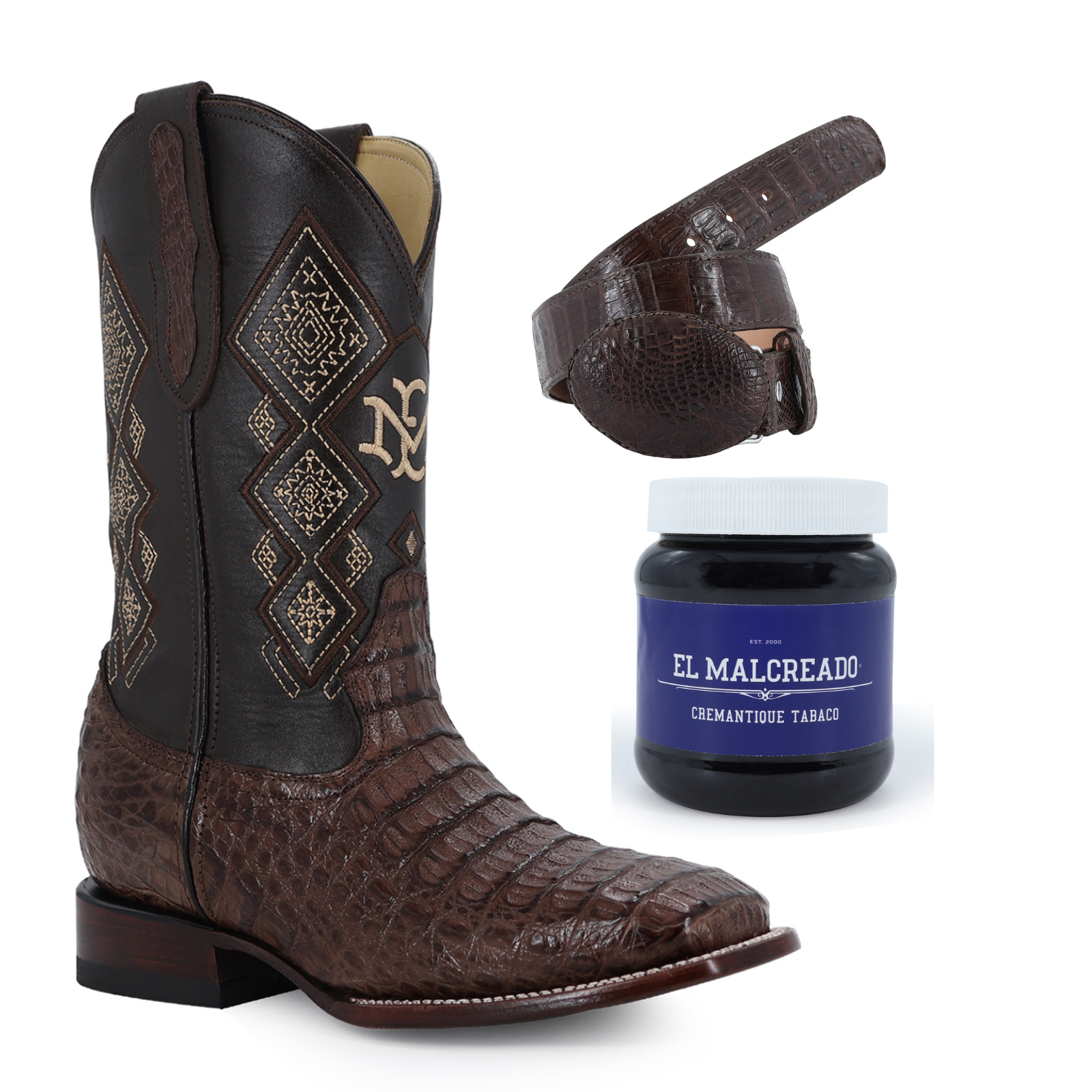 Super Combo Cocodrilo Lomo: Bota y Cinturón Cafe Cremantique