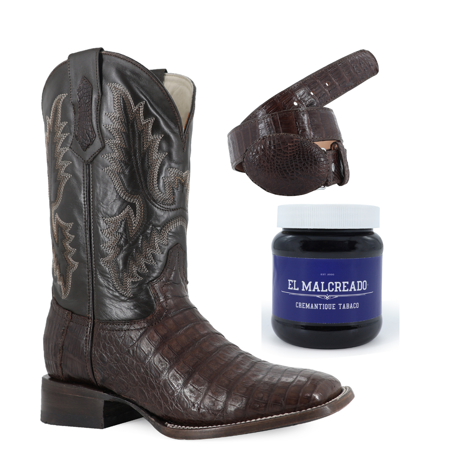 Super Combo Cocodrilo Panza: Bota y Cinturón Cafe Cremantique