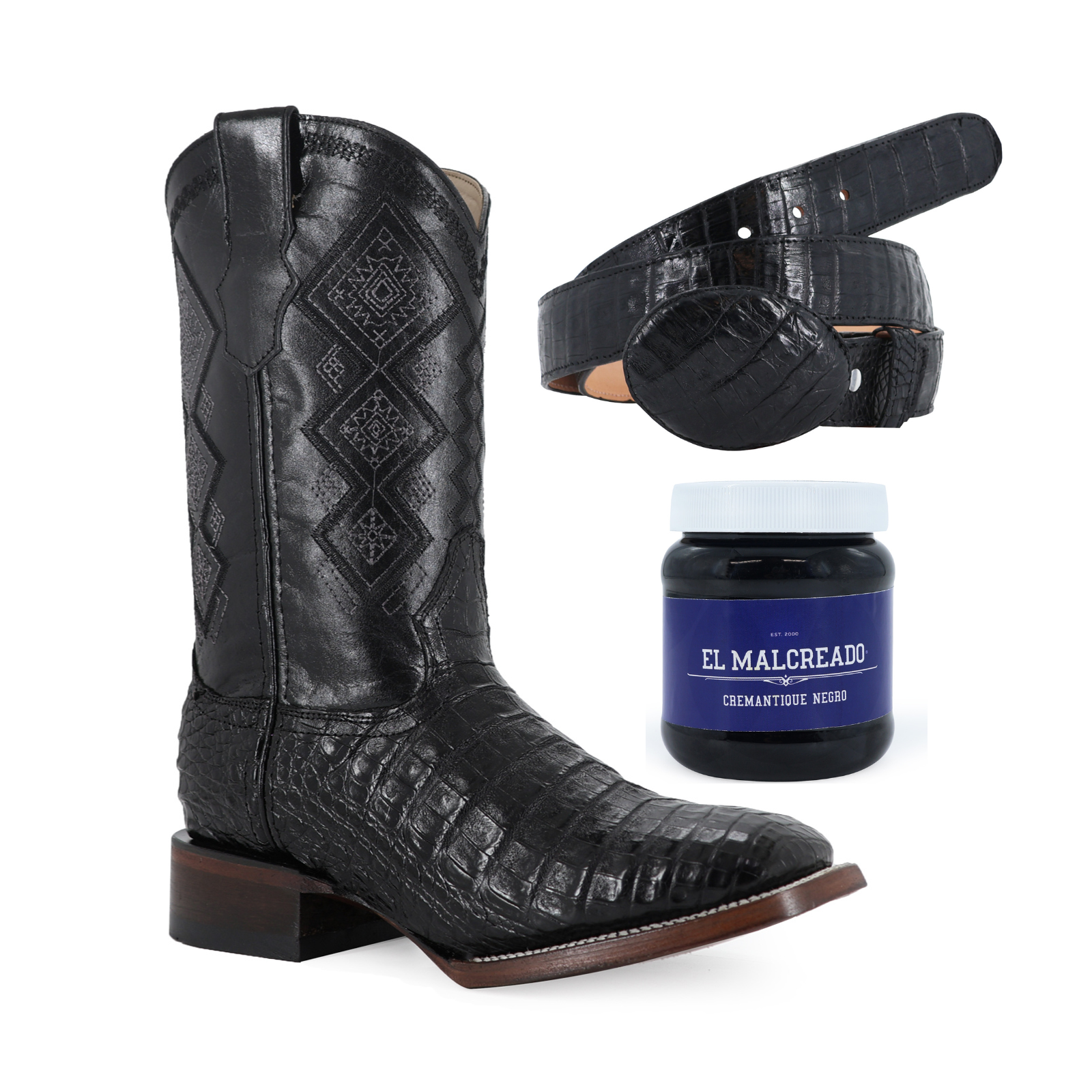 Super Combo Cocodrilo Panza: Bota y Cinturón Negro Cremantique